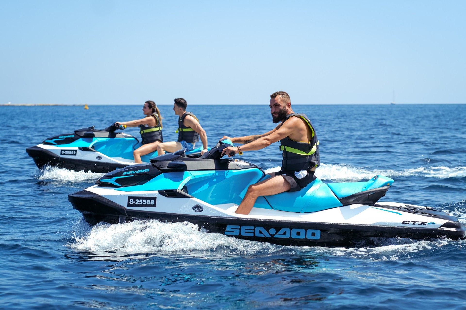 Jet ski riders on the Mediterranean