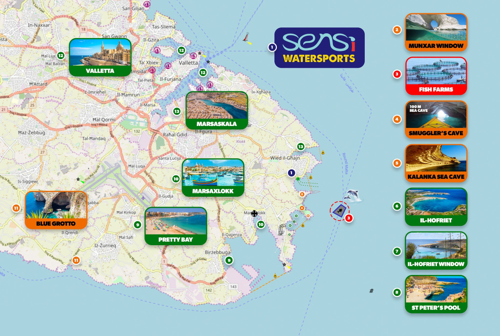 Where to Kayak in Malta? Legend Map - Sensi Watersports